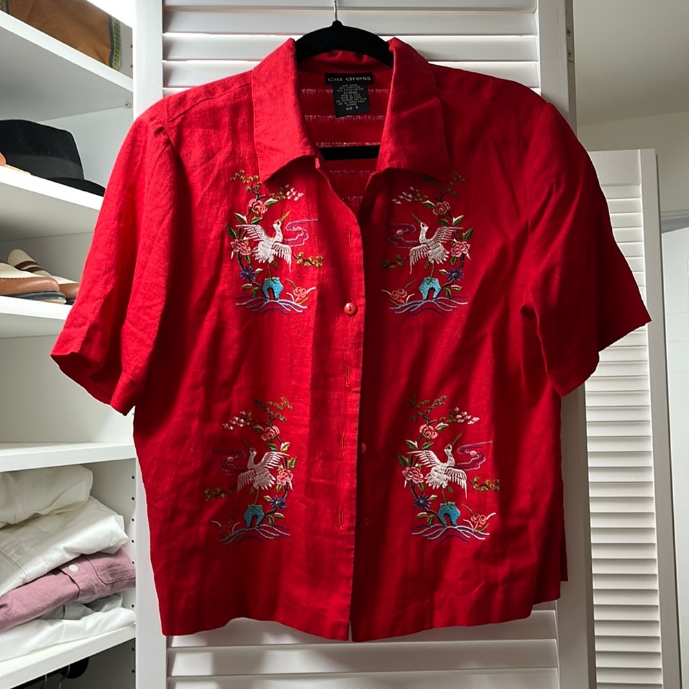 Embroidered Vintage Button-Down Top